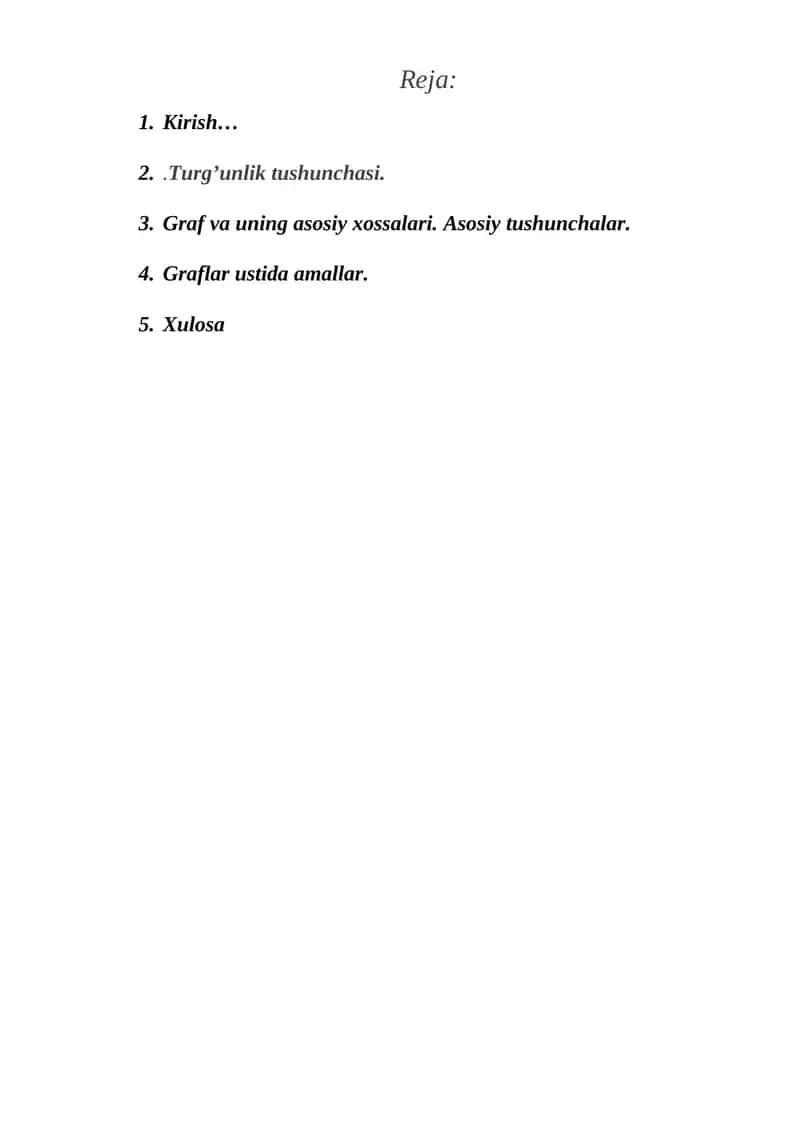 Graflar ustida amallar Referat