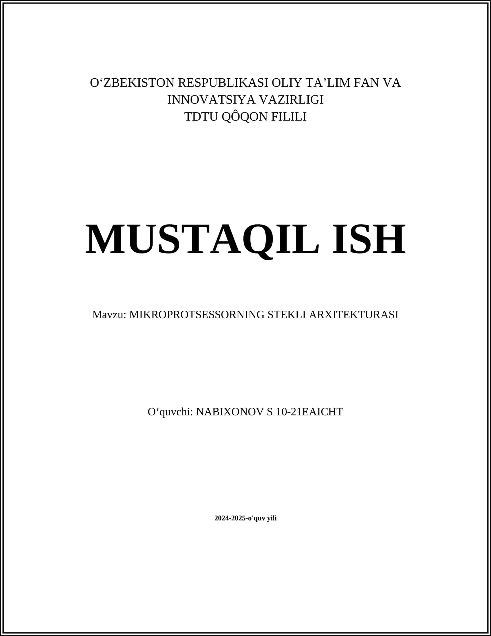 MIKROPROTSESSORNING STEKLI ARXITEKTURASI