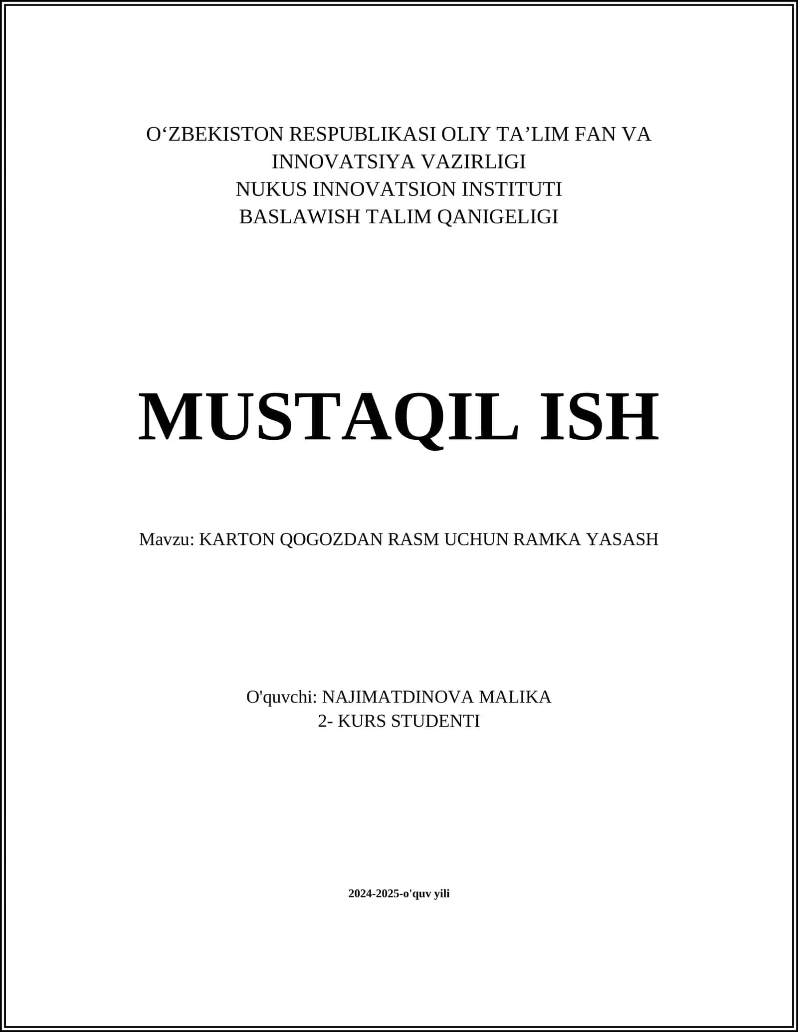 KARTON QOGOZDAN RASM UCHUN RAMKA YASASH