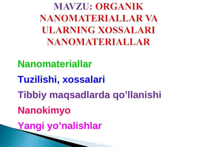 ORGANIK NANOMATERIALLAR VA ULARNING XOSSALARI NANOMATERIALLAR