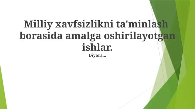 Milliy xavfsizlikni ta'minlash borasida amalga oshirilayotgan ishlar