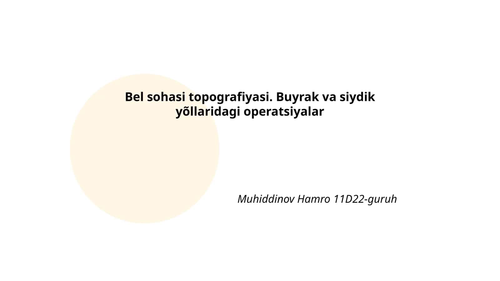 Bel sohasi topografiyasi. Buyrak va siydik yõllaridagi operatsiyalar
