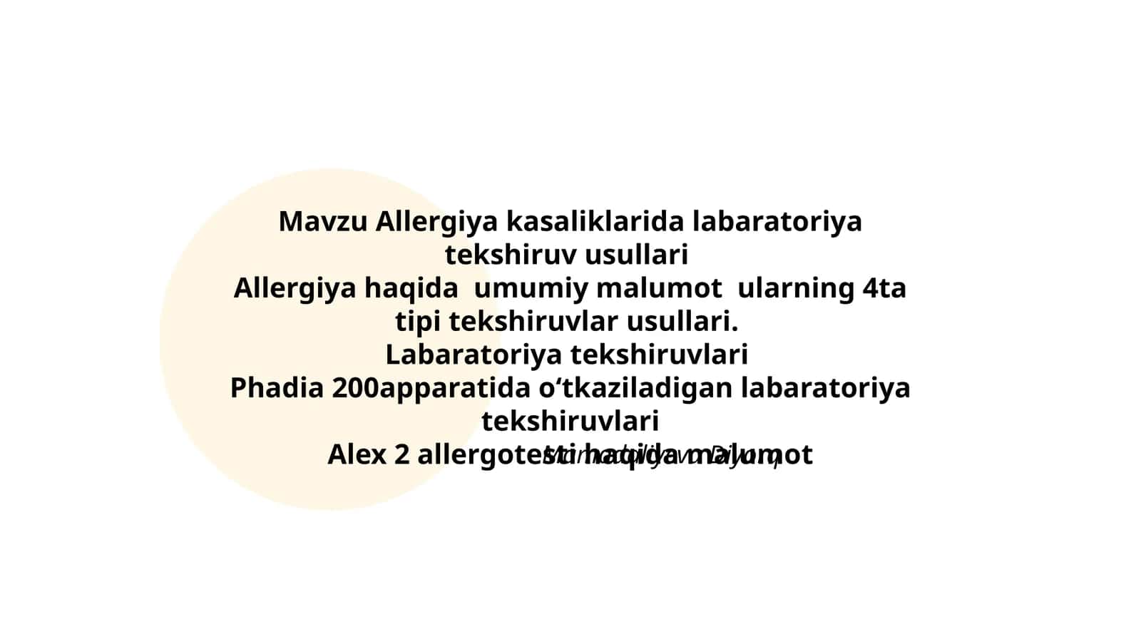 Alex 2 allergotesti haqida malumot