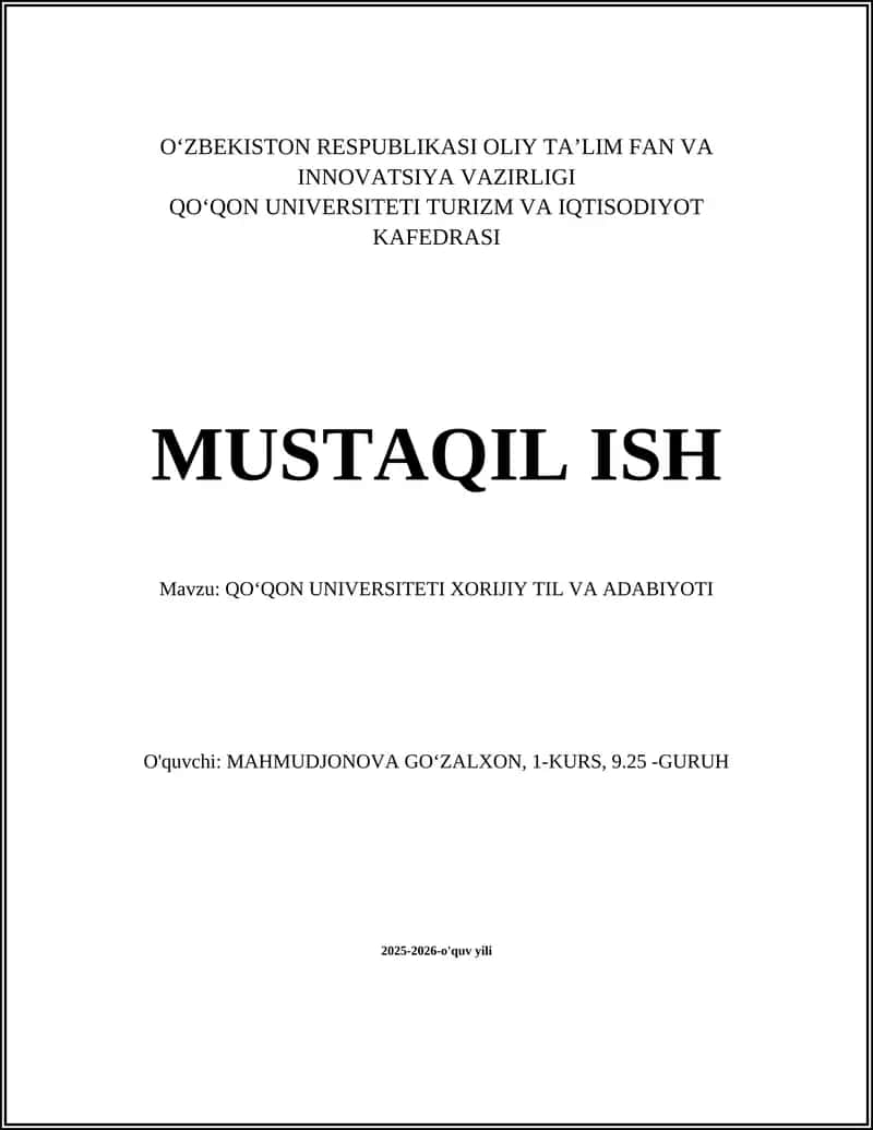QOʻQON UNIVERSITETI Xorijiy Til va Adabiyoti