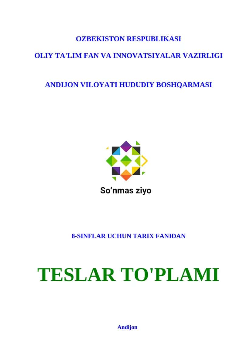 8-SINFLAR UCHUN TARIX FANIDAN TESLAR TO'PLAMI