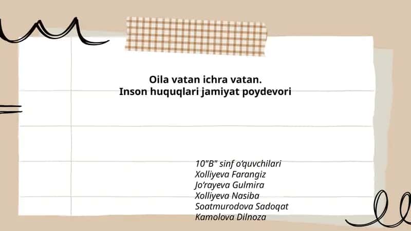 Oila vatan ichra vatan.Inson huquqlari jamiyat poydevori