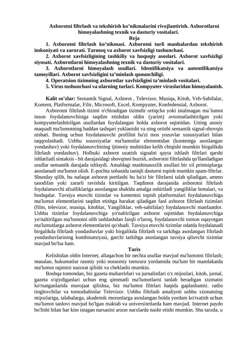 Axborotni Filtrlash Tekshirish Ko’nikmalari