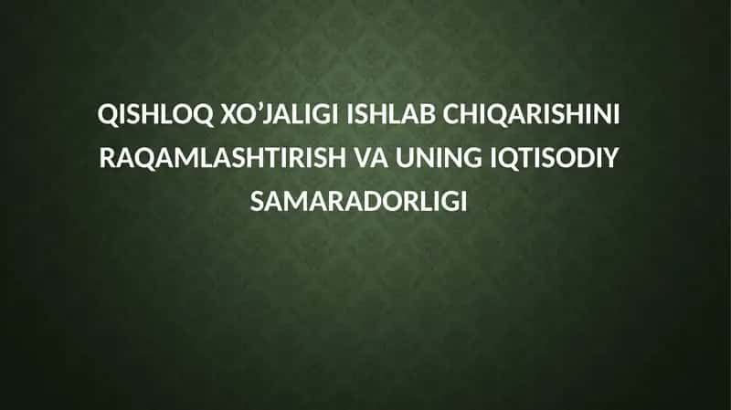 QISHLOQ XO`JALIGI ISHLAB CHIQARISHINI RAQAMLASHTIRISH BO`YICHA DAVLAT TOMONIDAN MOLIYAVIY SHARTNOMALARNI TUZISH