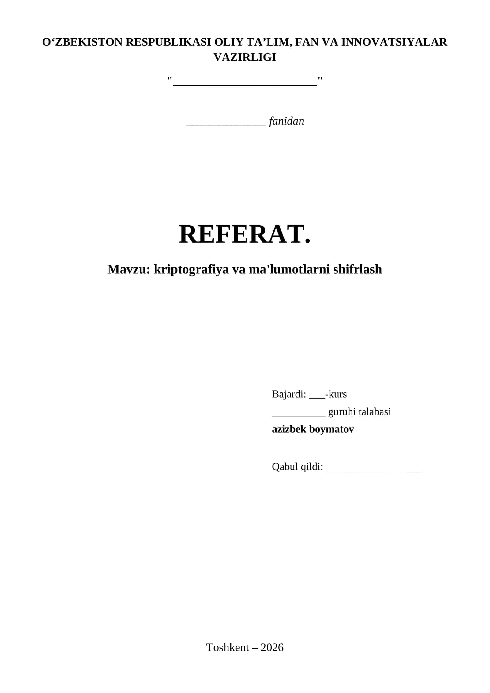 Kriptografiya va ma'lumotlarni shifrlash