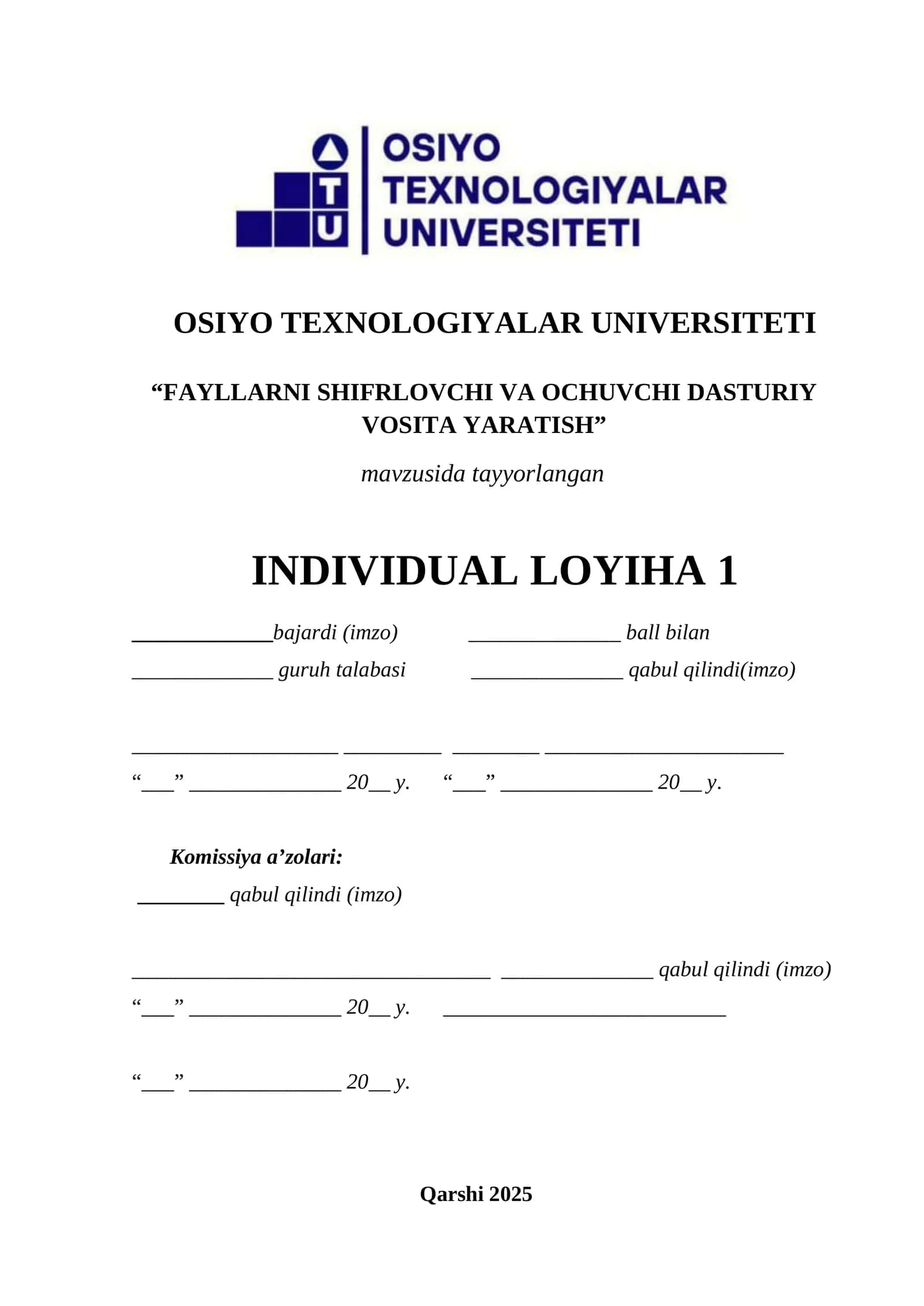 Fayllarni shifrlovchi va ochuvchi dasturiy vosita yaratish