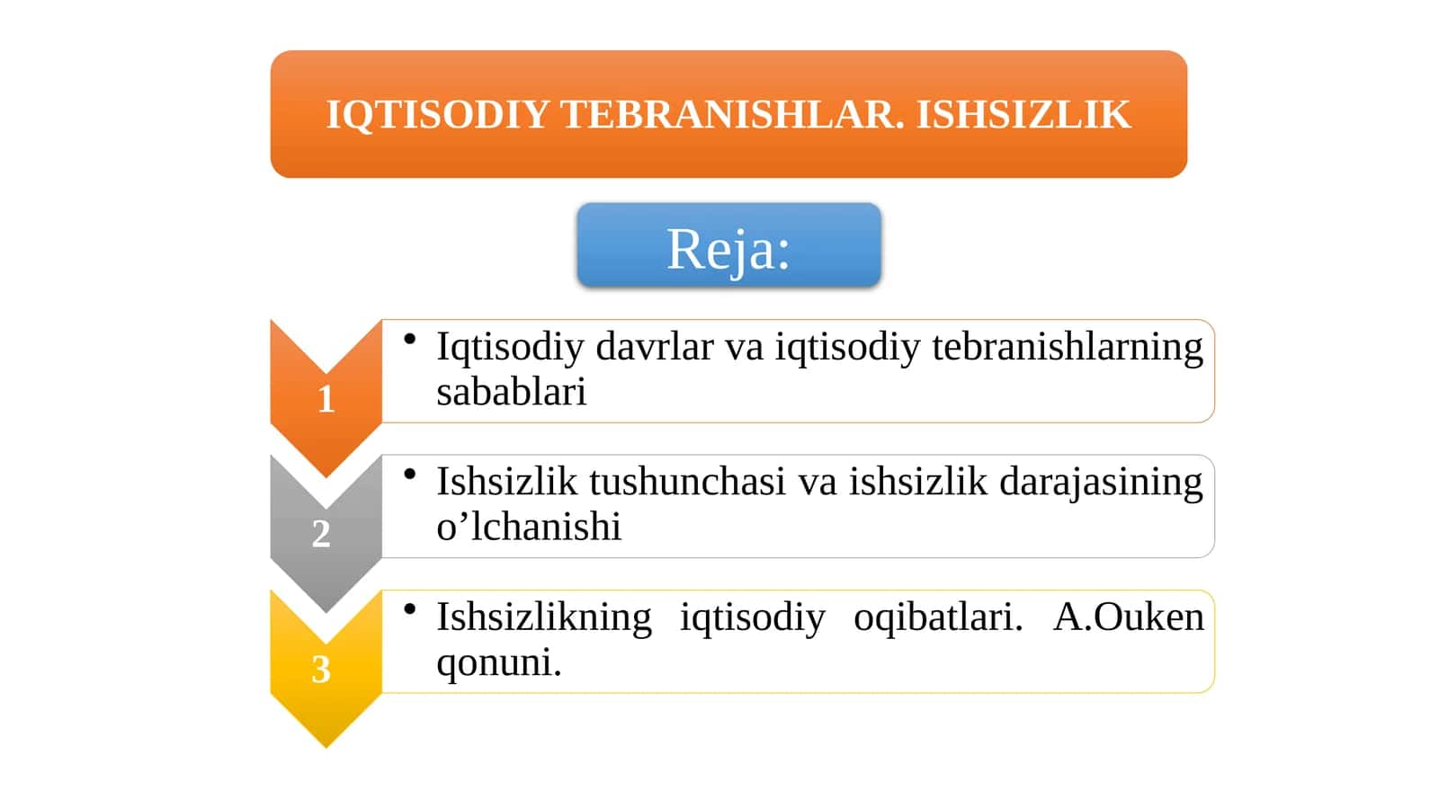 IQTISODIY TEBRANISHLAR. ISHSIZLIK