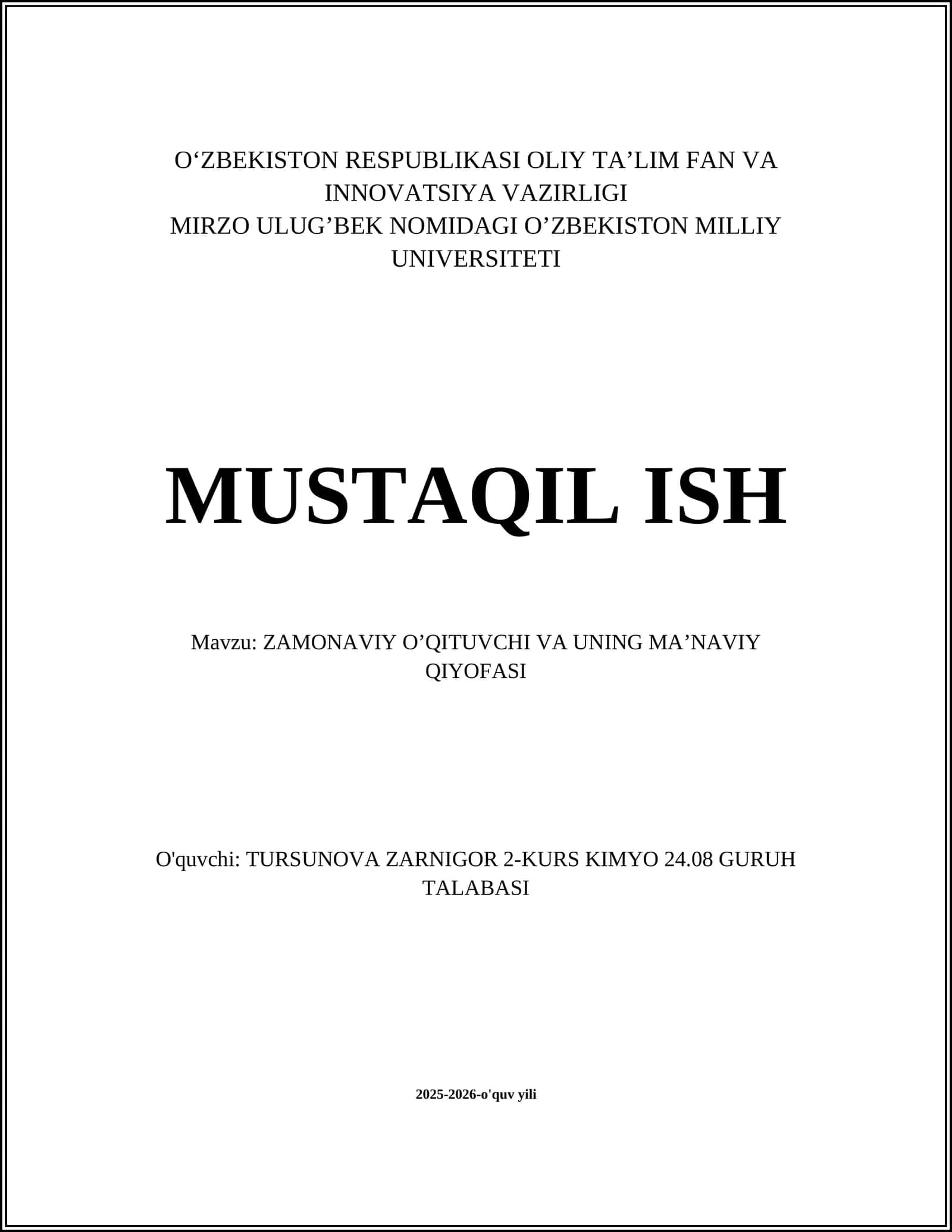 ZAMONAVIY O’QITUVCHI VA UNING MA’NAVIY QIYOFASI