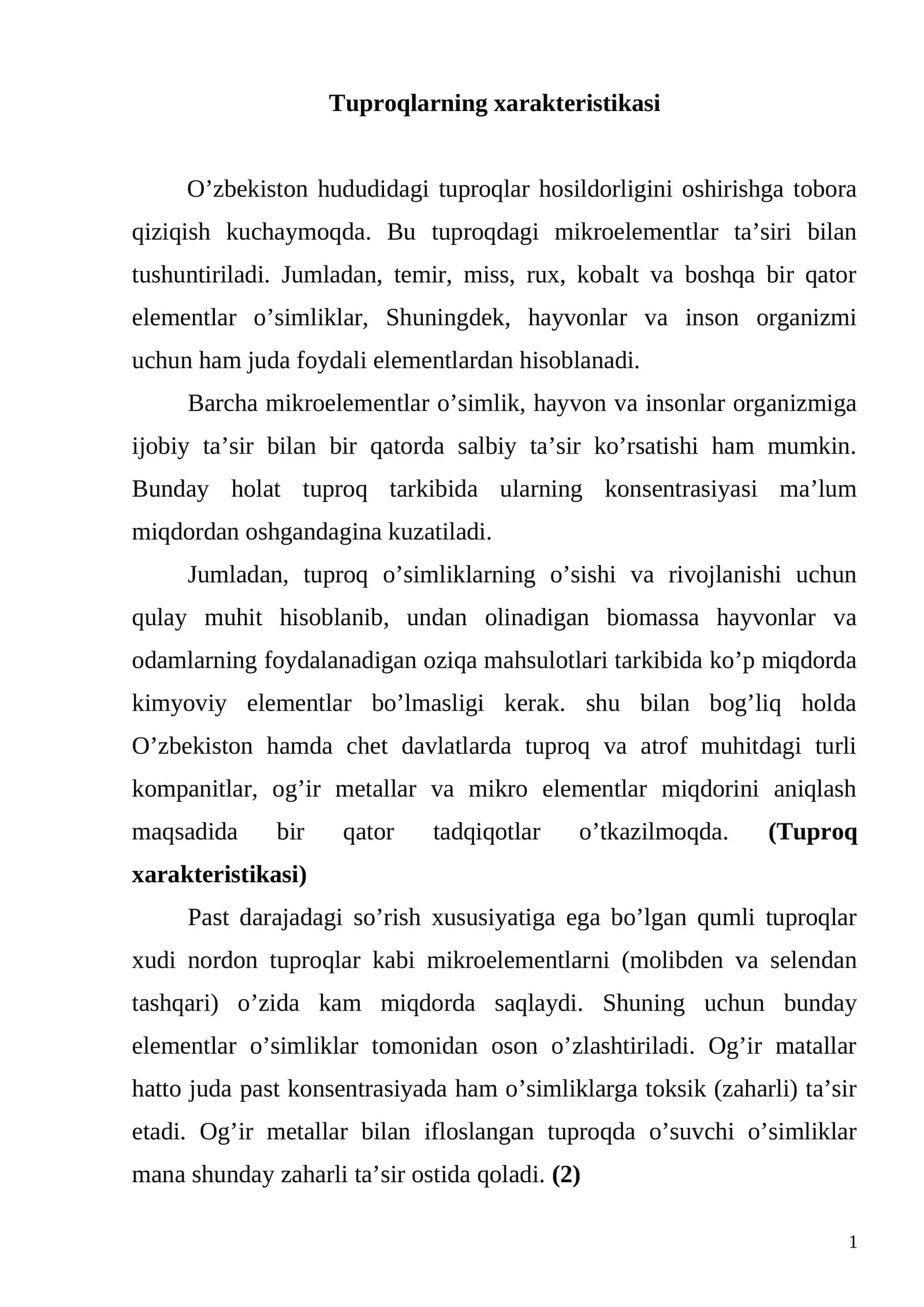 Tuproqlarning xarakteristikasi
