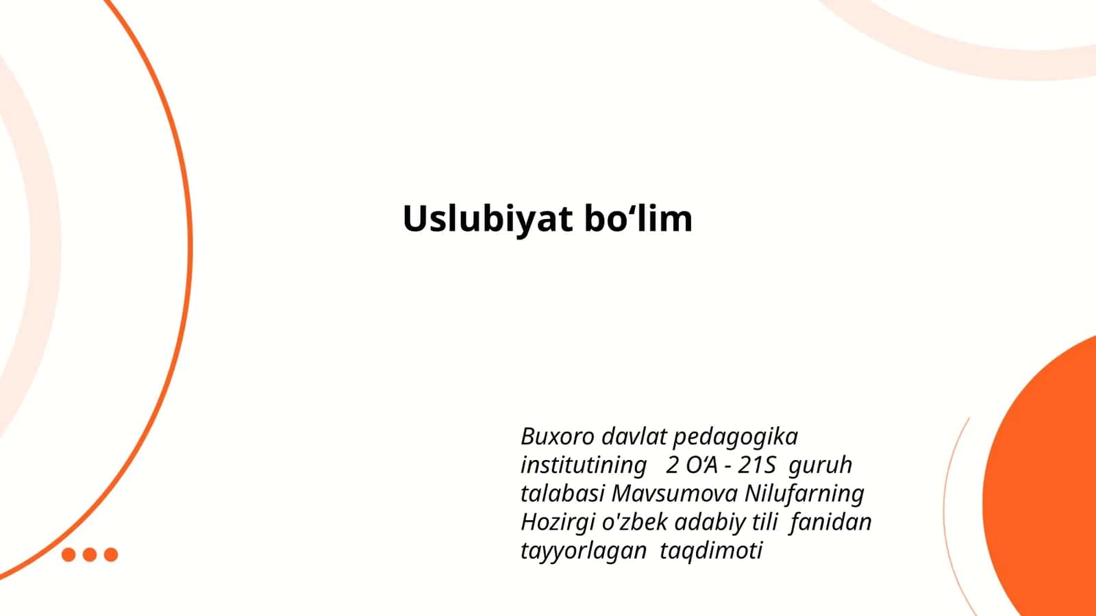 Hozirgi o'zbek adabiy tili fanidan tayyorlagan taqdimoti