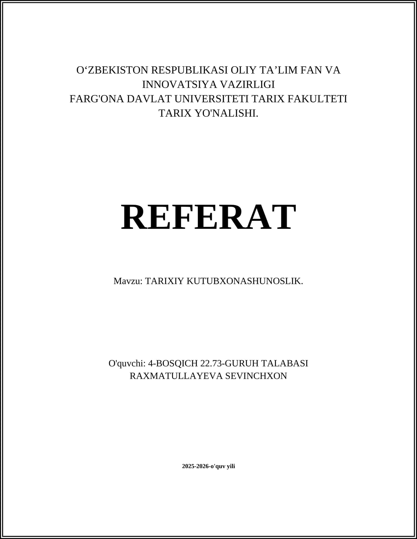 TARIXIY KUTUBXONASHUNOSLIK