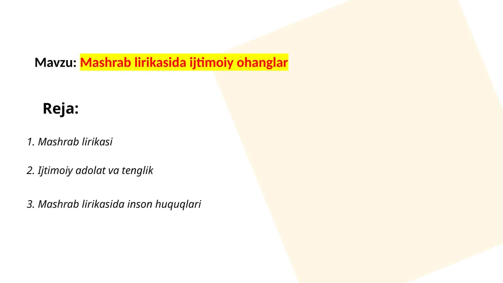 Mashrab lirikasida ijtimoiy ohanglar