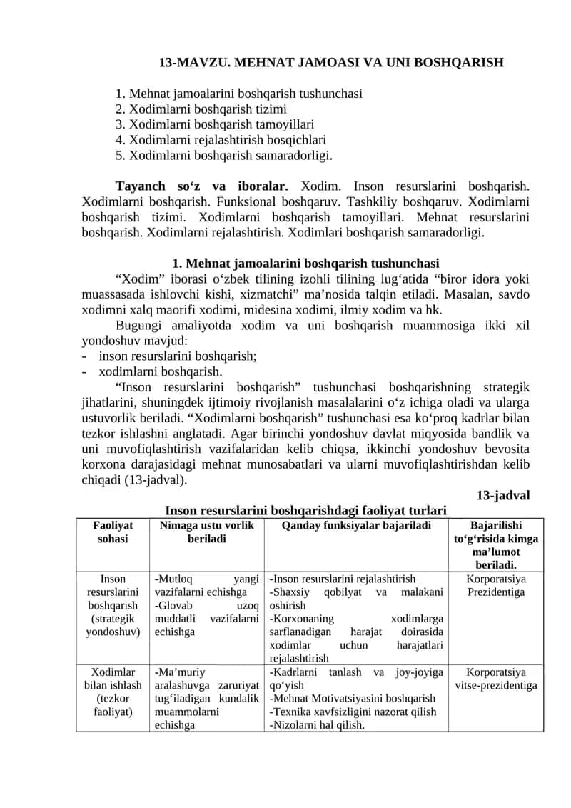 Mehnat jamoasi va uni boshqarish
