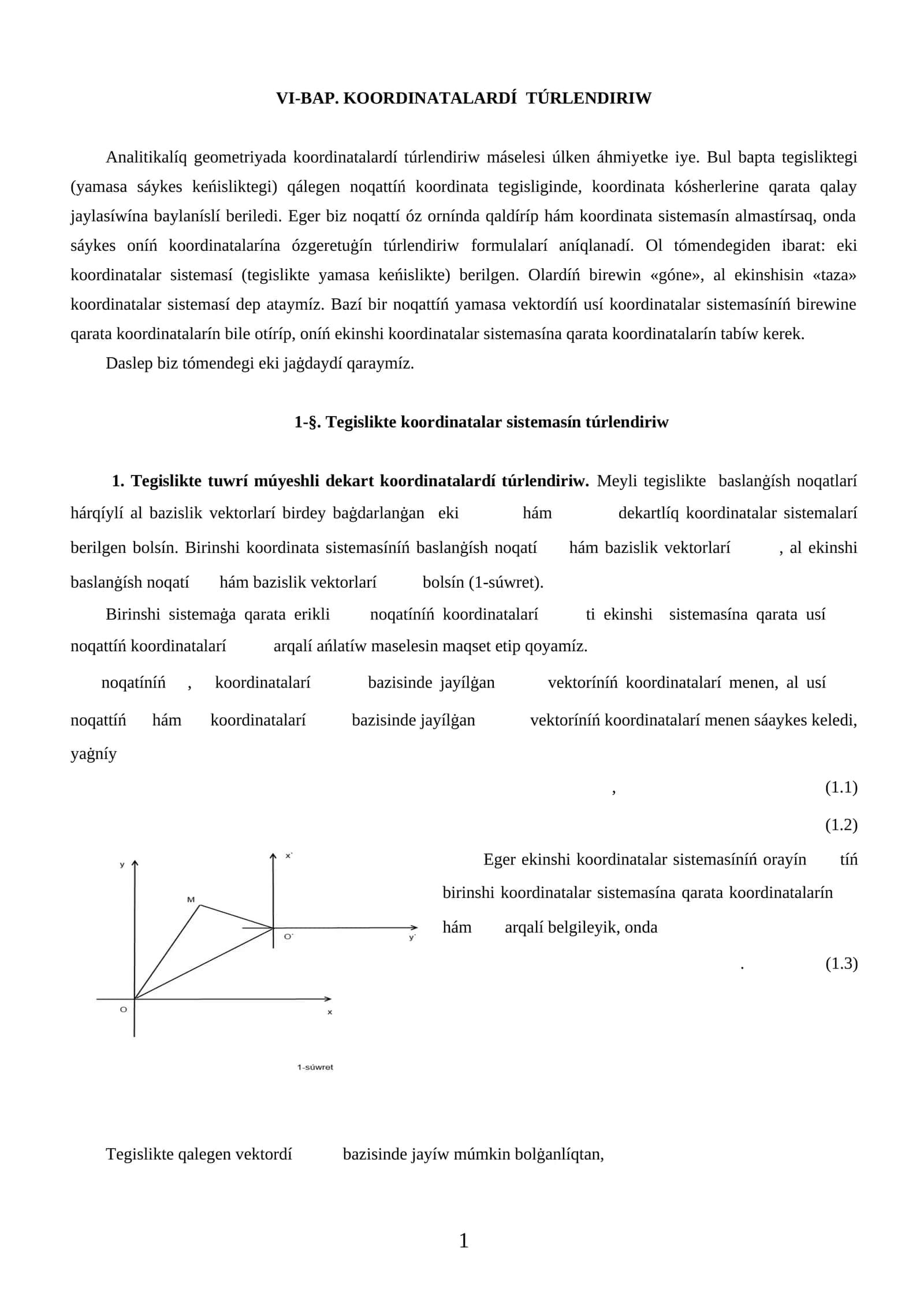 VI-BAP. KOORDINATALARDÍ TÚRLENDIRIW