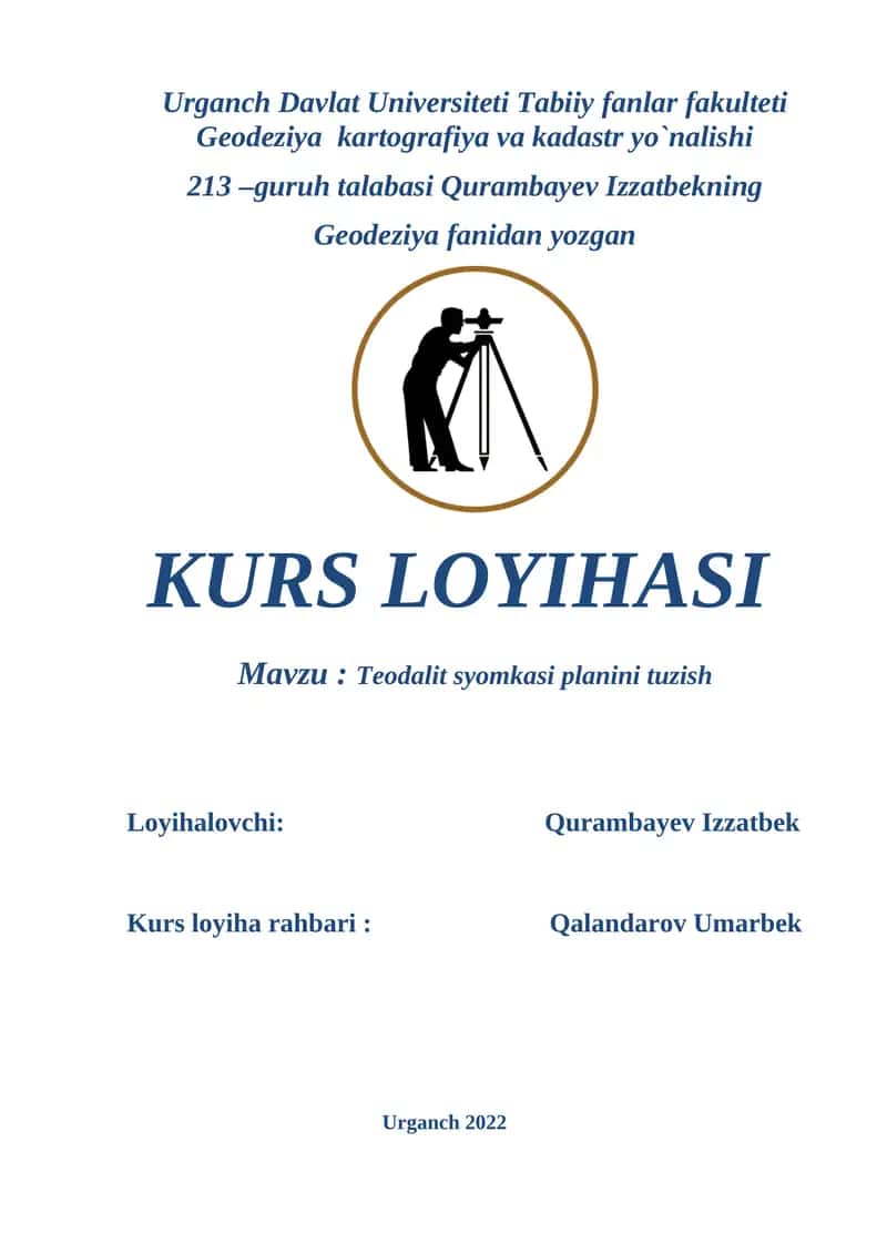 Teodalit syomkasi planini tuzish