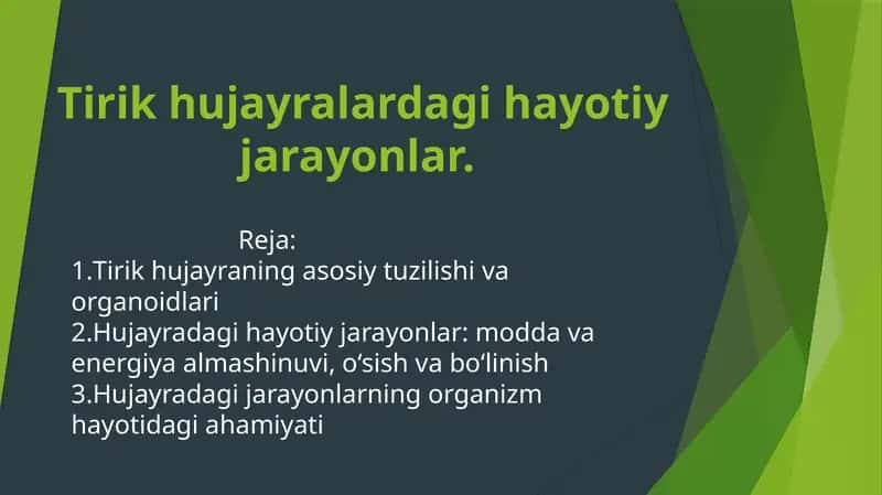 Tirik hujayralardagi hayotiy jarayonlar