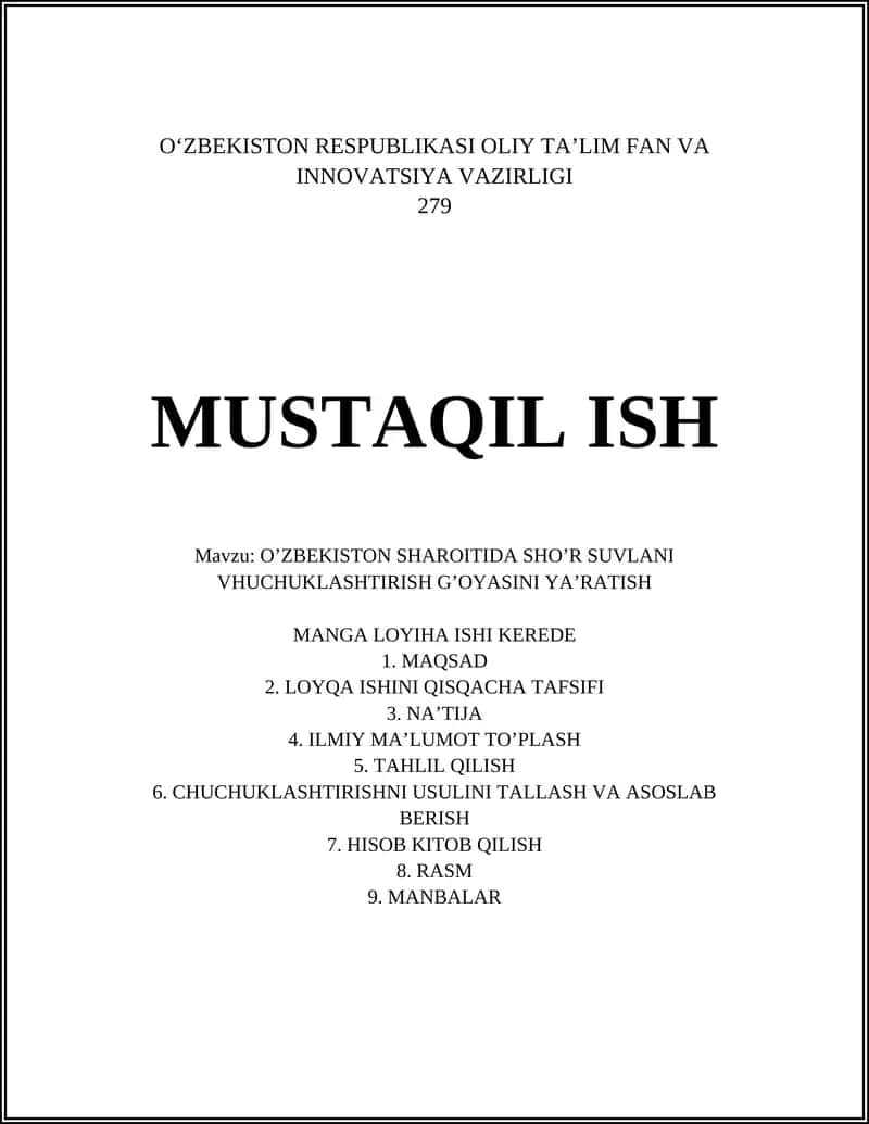 O'ZBEKISTON SHAROITIDA SHO’R SUVLANI VHUCHUKLASHTIRISH G’OYASINI YA’RATISH