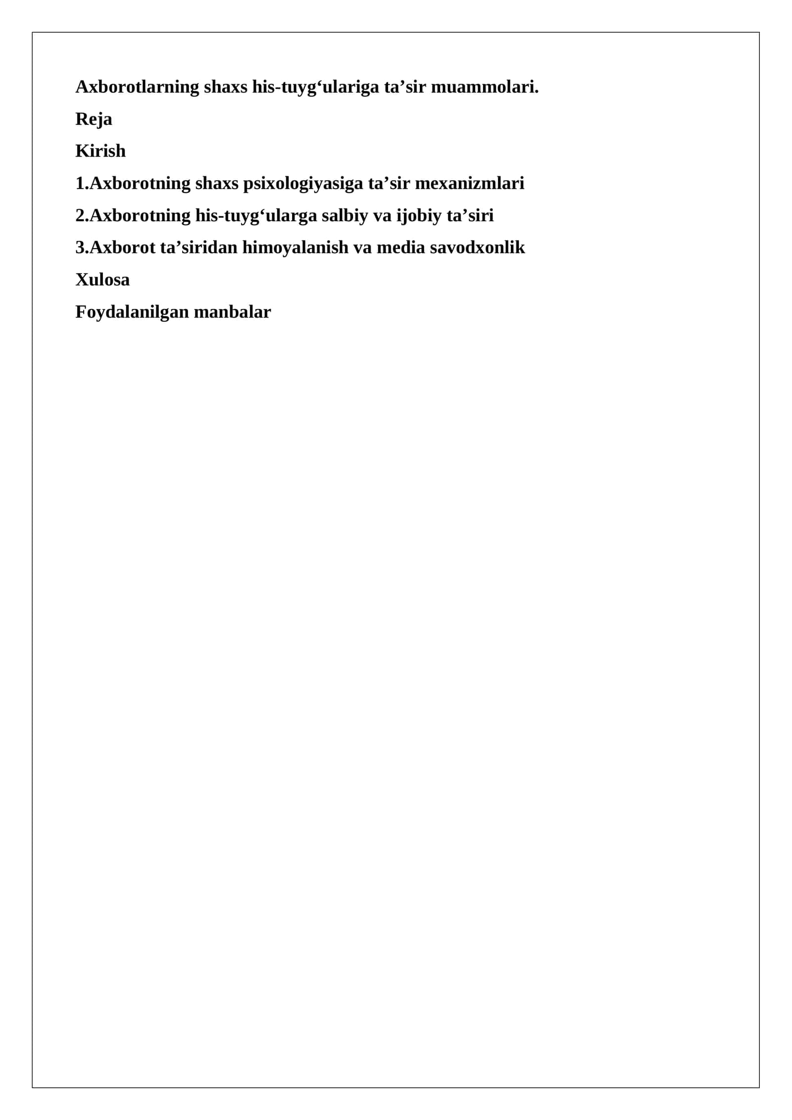 Axborotlarning shaxs his-tuyg‘ulariga ta’sir muammolari