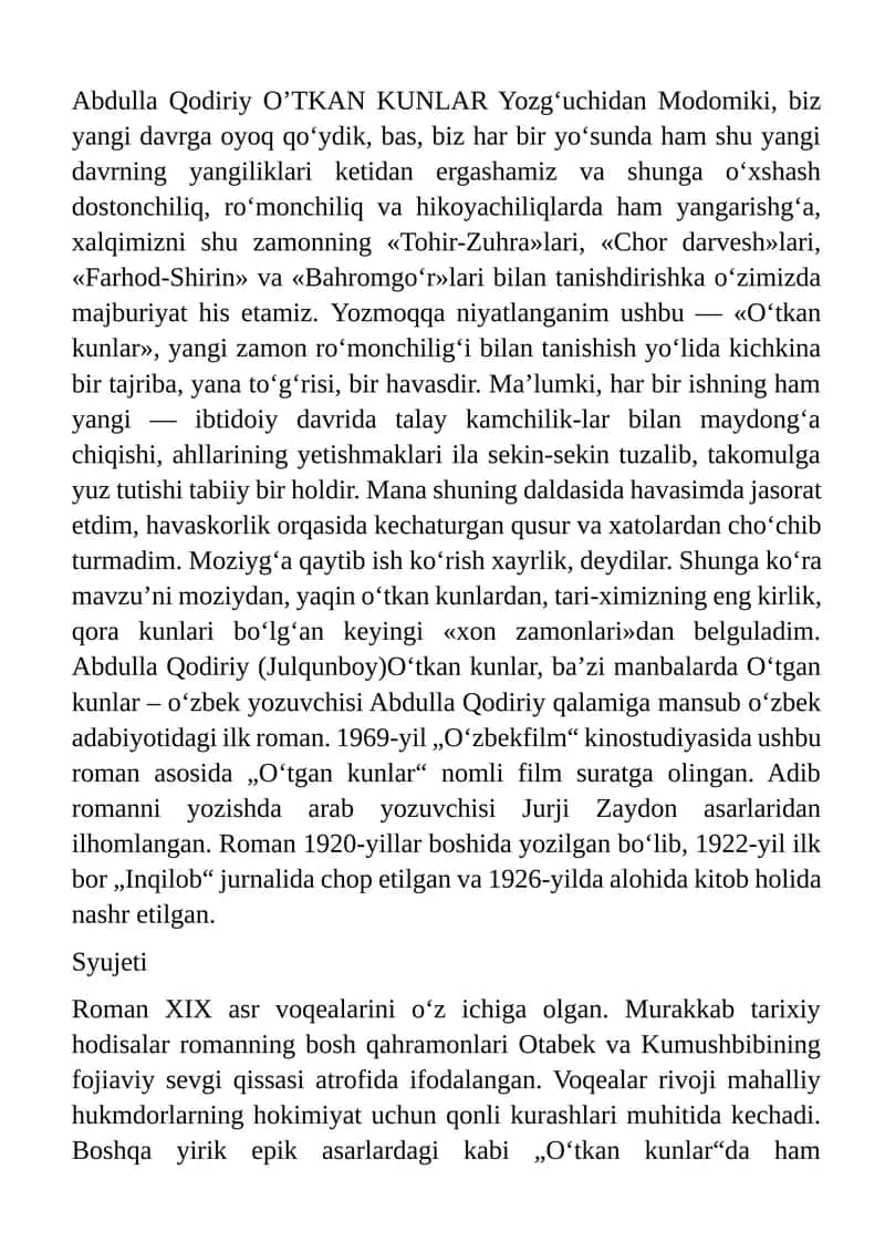 Oʻtkan kunlar