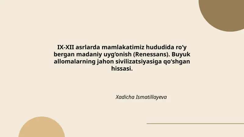 IX-XII asrlarda mamlakatimiz hududida roʻy bergan madaniy uyg‘onish (Renessans)