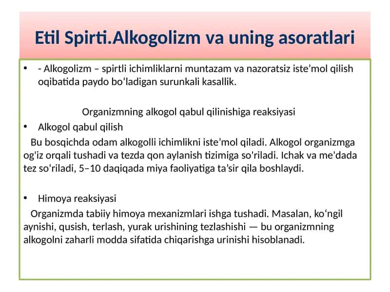 Alkogolizm va uning asoratlari