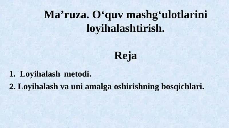 Oʻquv mashgʻulotlarini rejalashtirish