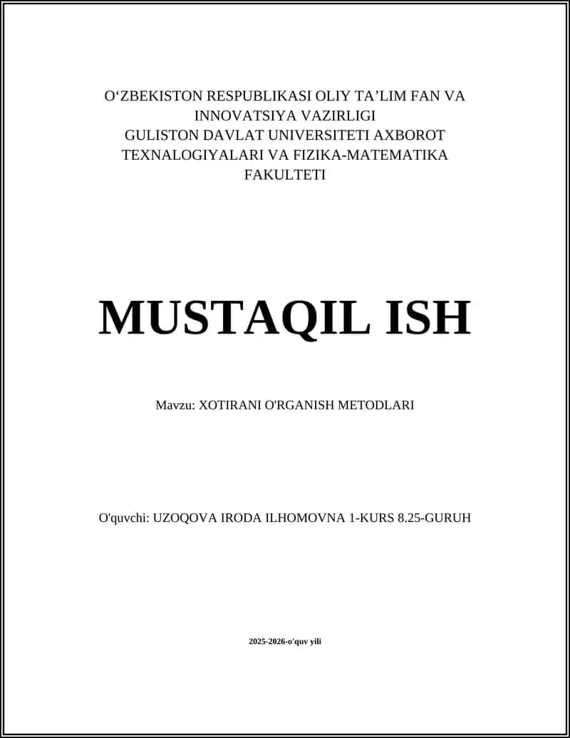XOTIRANI O'RGANISH METODLARI