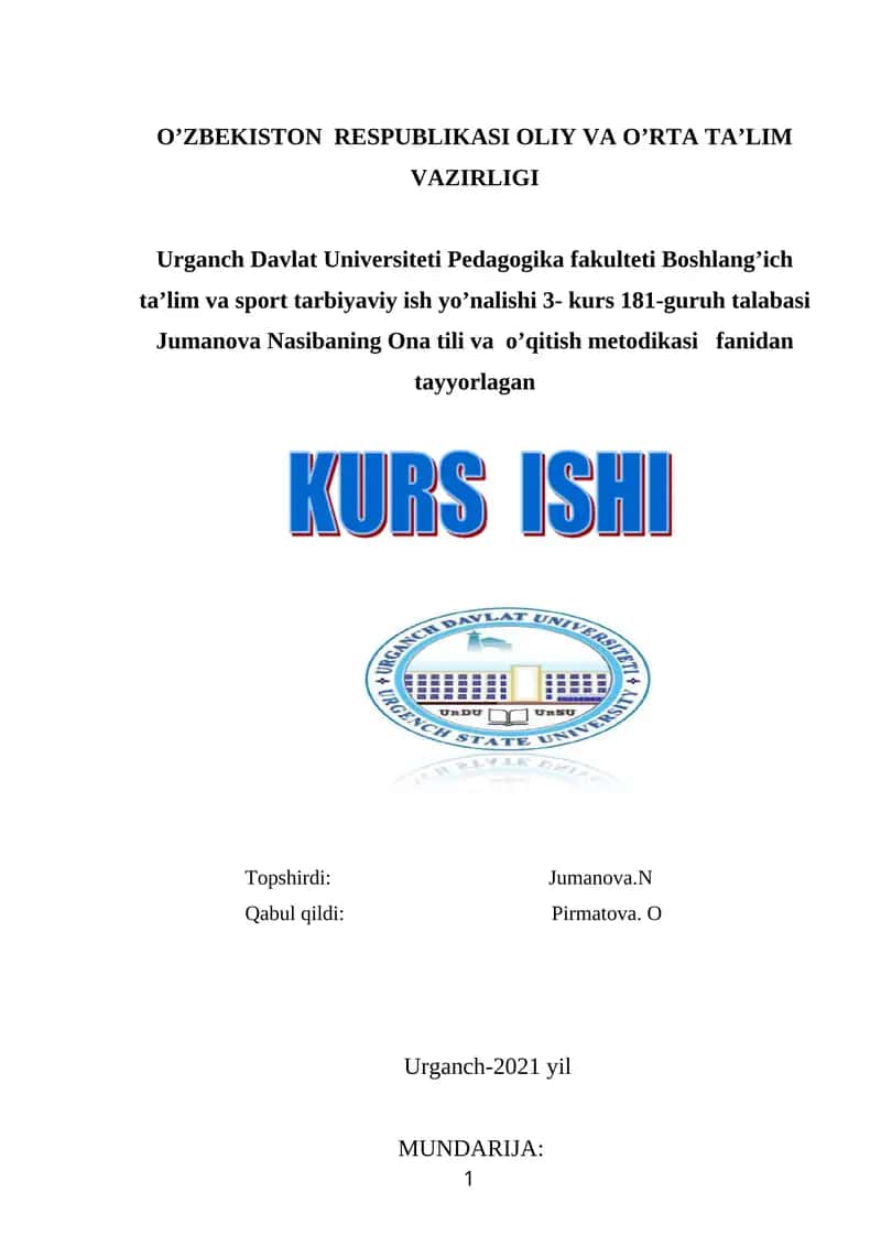 Ona tili va o’qitish metodikasi