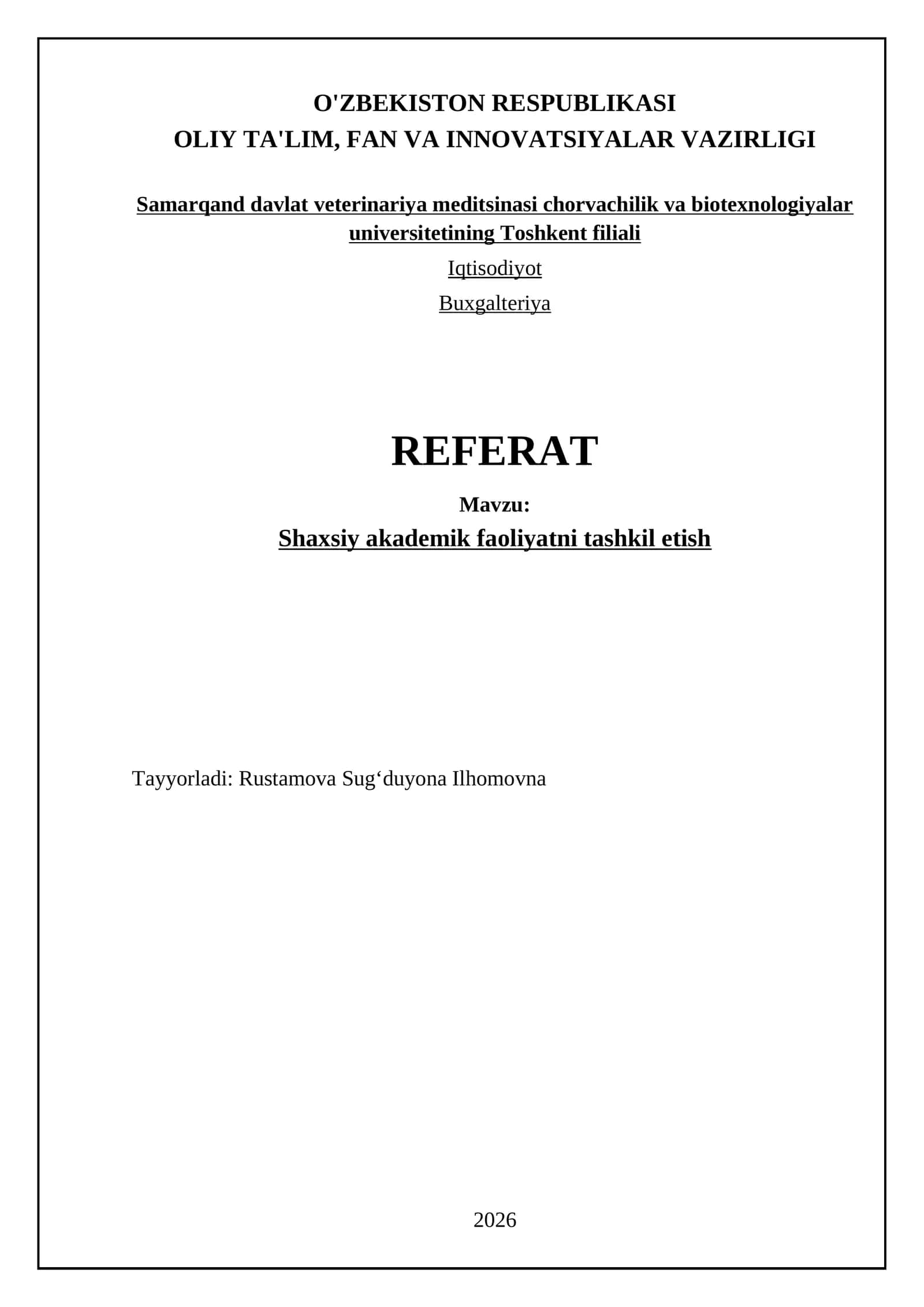 Shaxsiy akademik faoliyatni tashkil etish