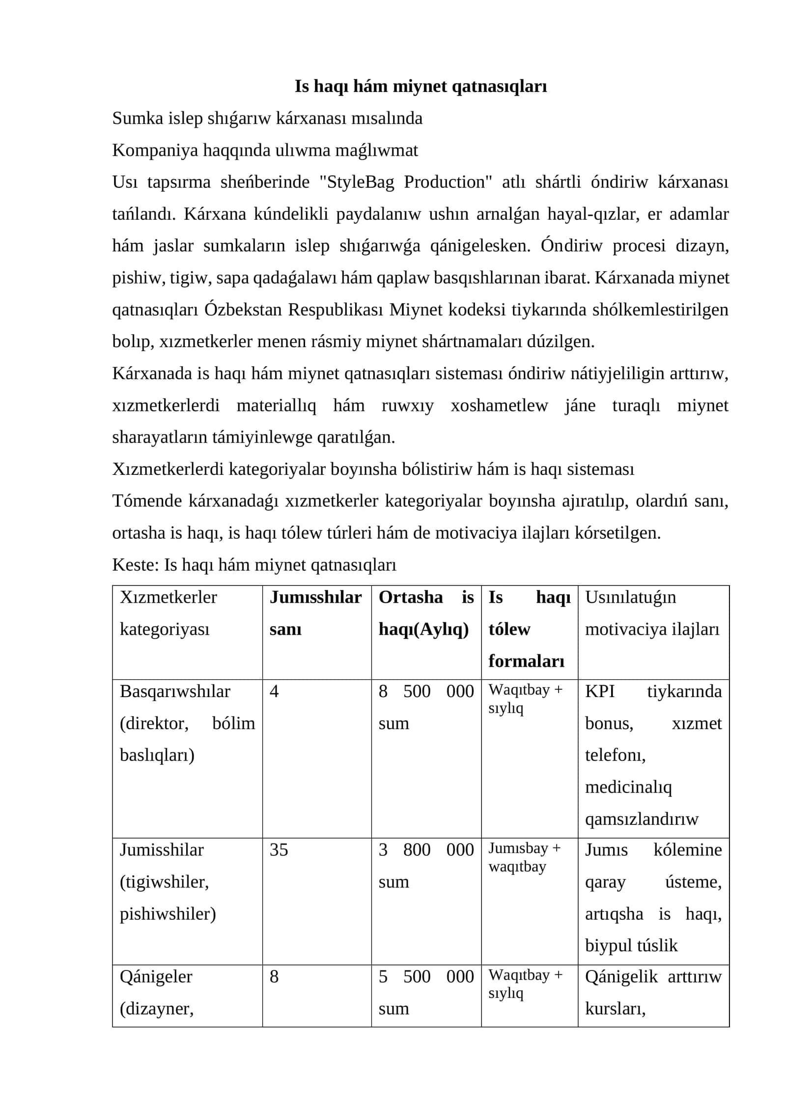 Is haqı hám miynet qatnasıqları