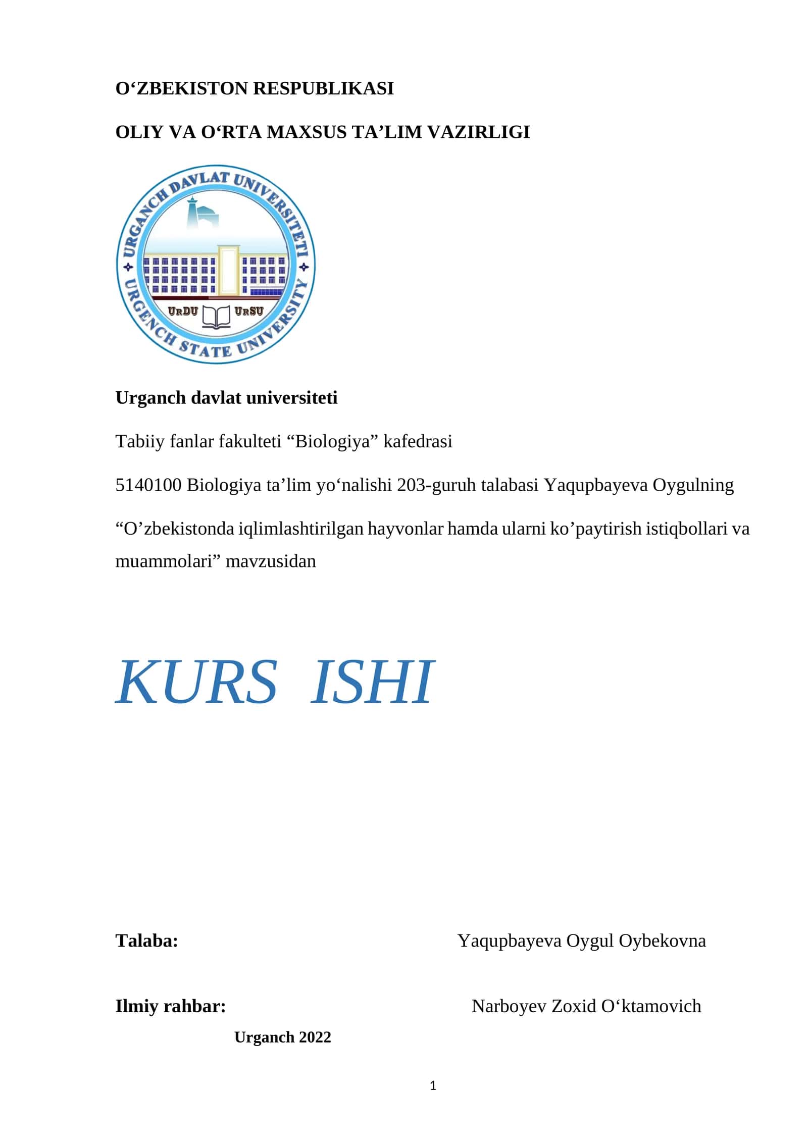O’zbekistonda iqlimlashtirilgan hayvonlar hamda ularni ko’paytirish istiqbollari va muammolari