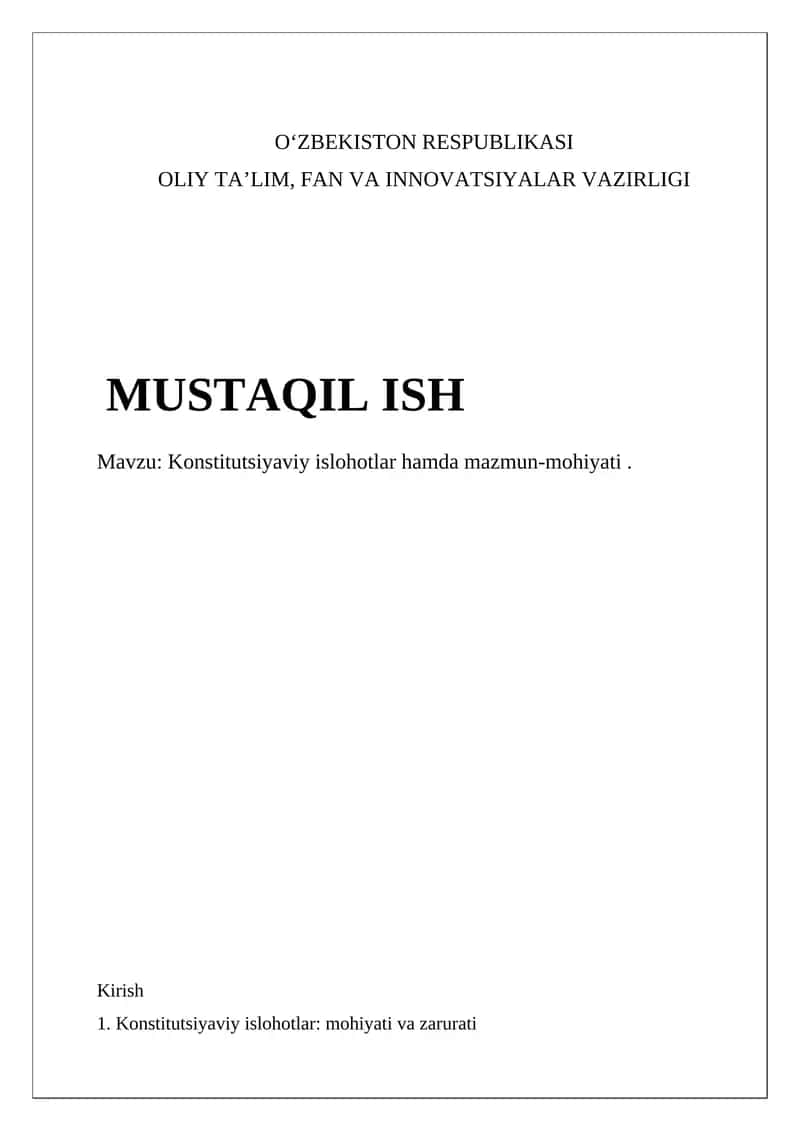 Konstitutsiyaviy islohotlar hamda mazmun-mohiyati