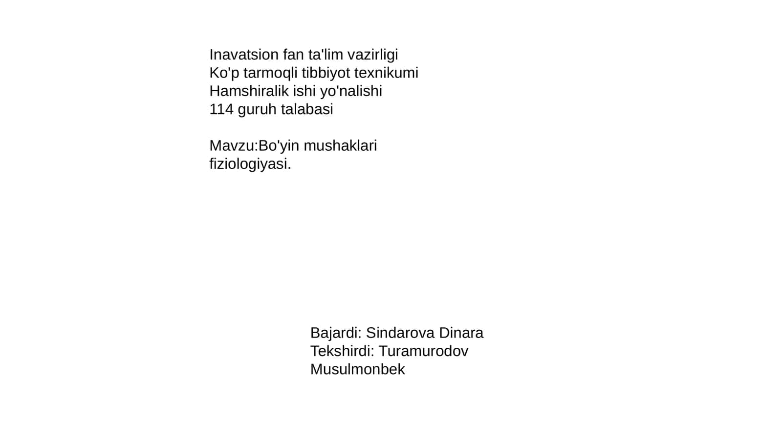 Bo'yin mushaklari fiziologiyasi