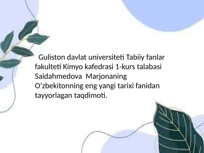 O’zbekistonning Eng yangi tarixi