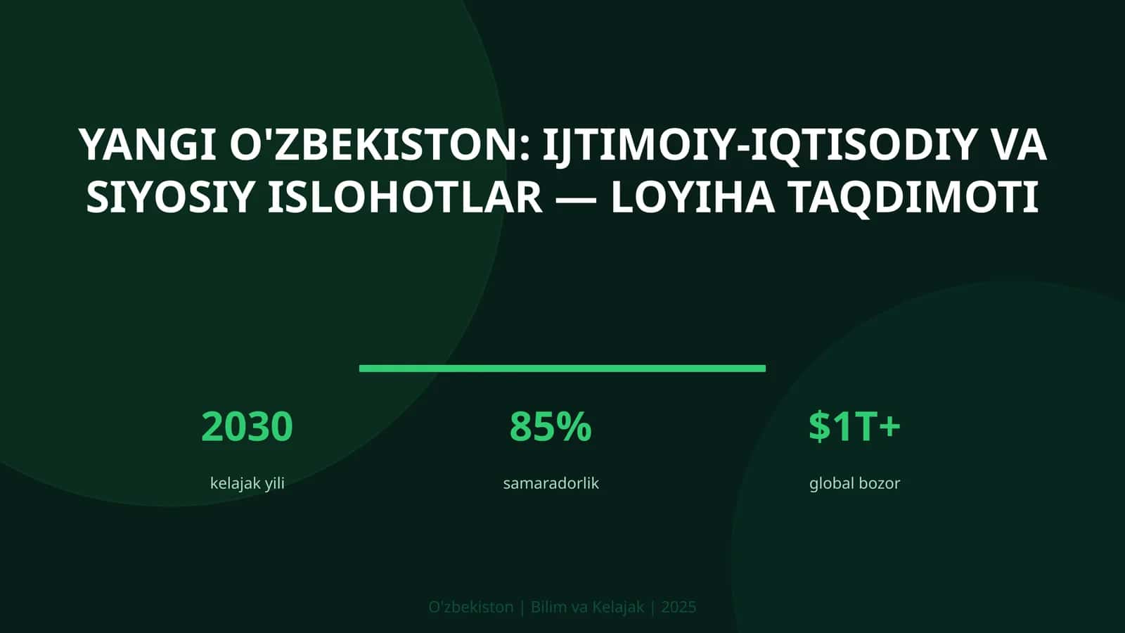 Yangi O'zbekiston: Ijtimoiy-iqtisodiy va siyosiy islohotlar — loyiha taqdimoti