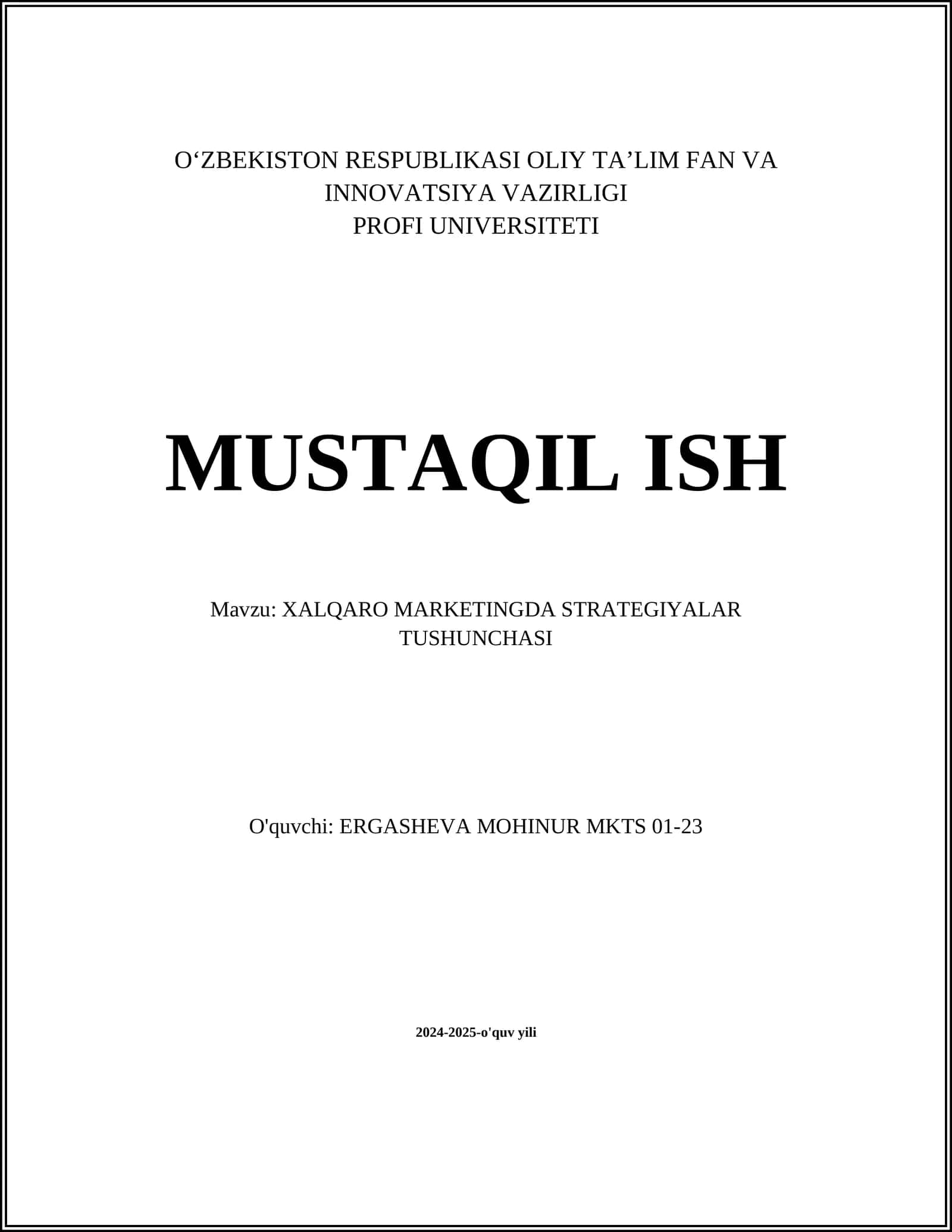 Xalqaro marketing strategiyalari tushunchasi