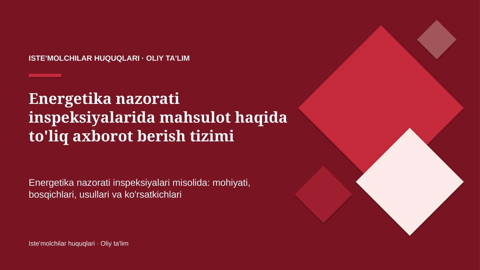 Energetika nazorati inspeksiyalarida mahsulot haqida to'liq axborot berish tizimi