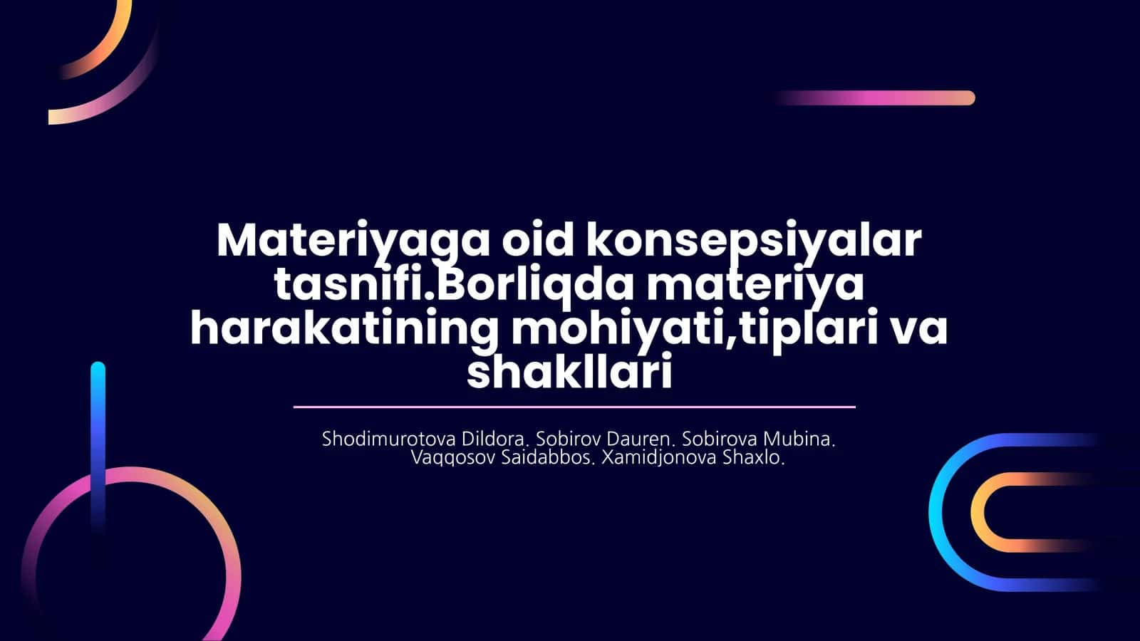 Materiyaga oid konsepsiyalar tasnifi