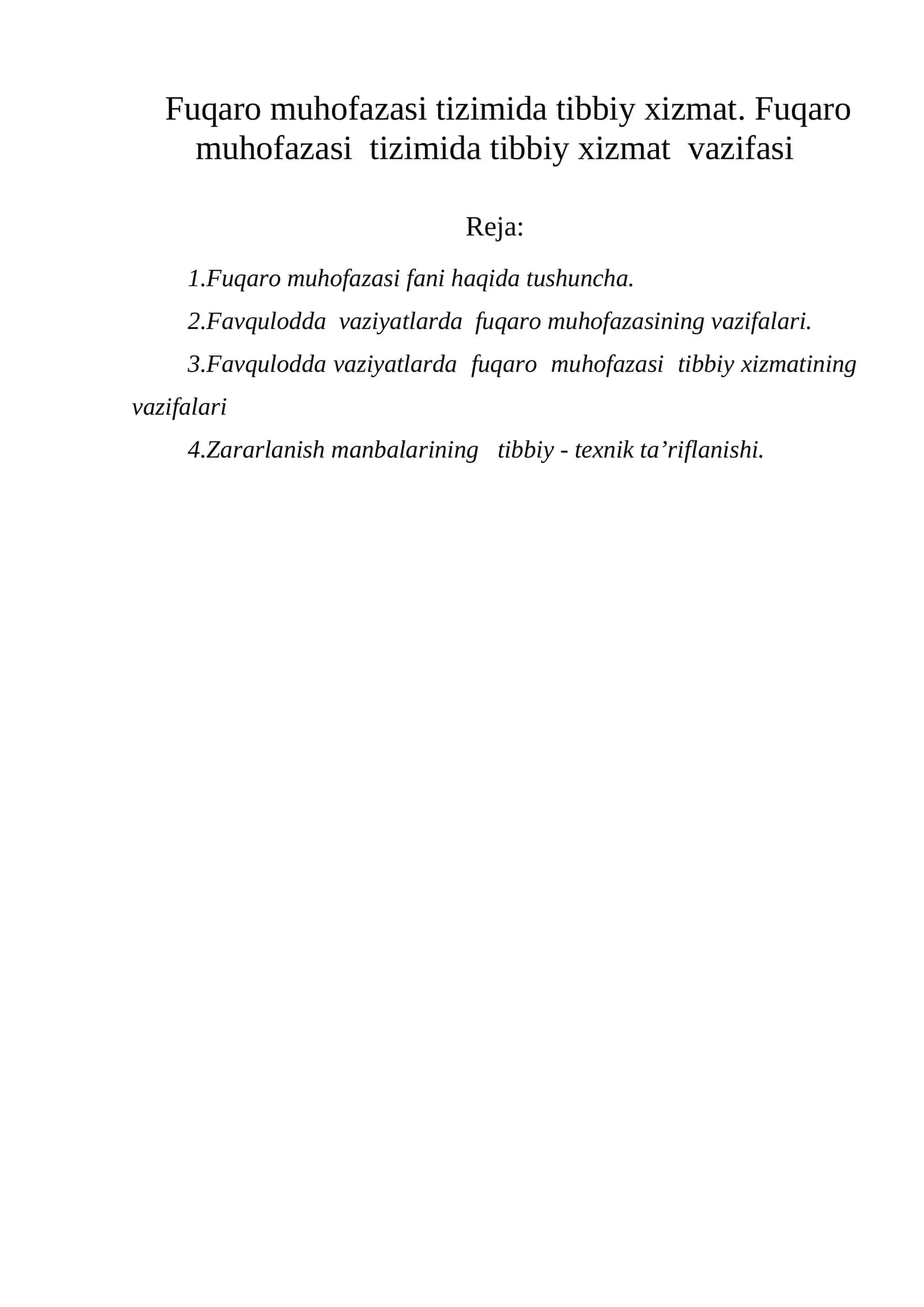 Fuqaro muhofazasi tizimida tibbiy xizmat