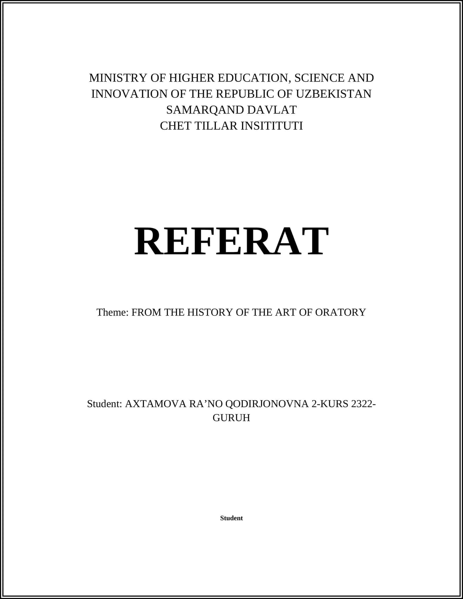 FROM THE HISTORY OF THE ART OF ORATORY