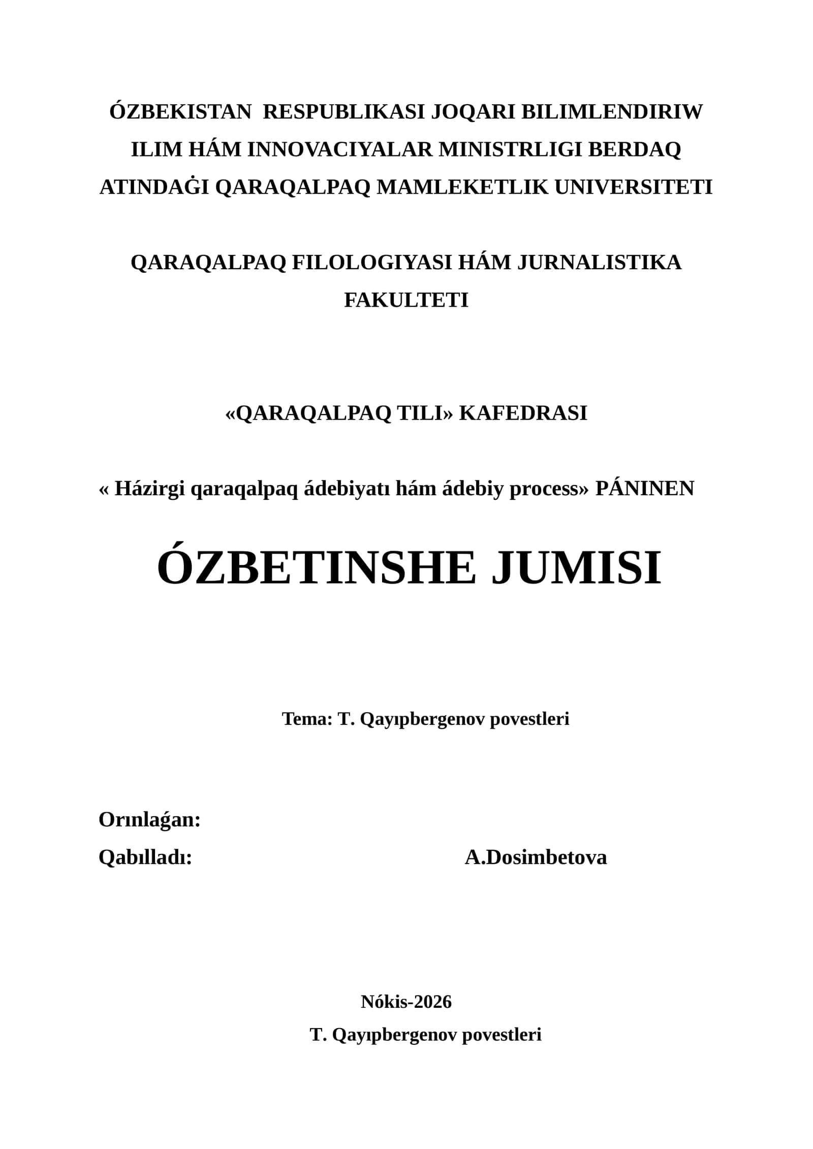 T. Qayıpbergenov povestleri