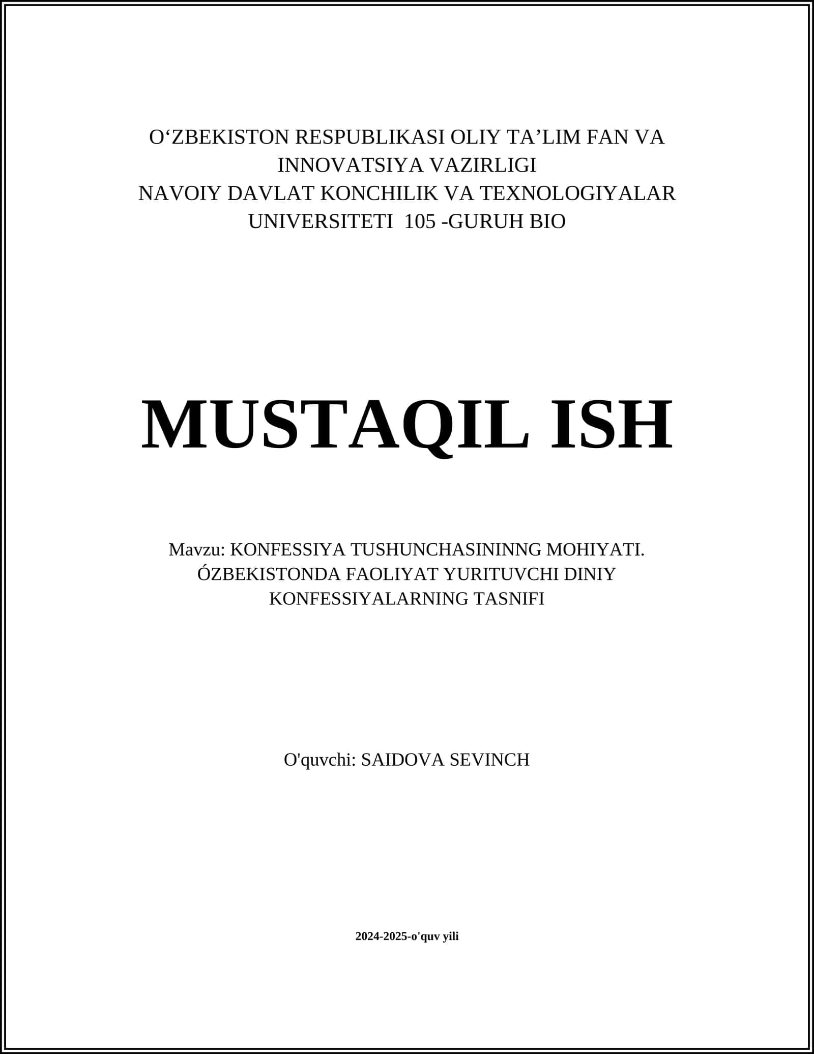 KONFESSIYA TUSHUNCHASININNG MOHIYATI