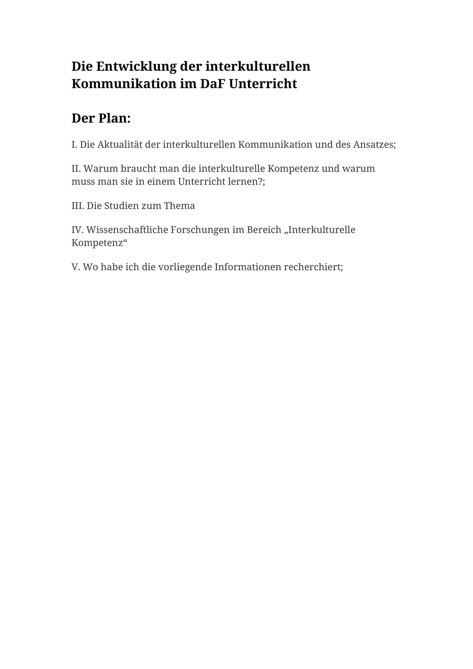 Entwicklung der interkulturellen Kommunikation im DaF Unterricht
