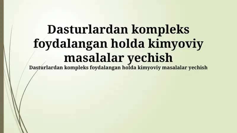 Kimyoviy Masalalar Yechish