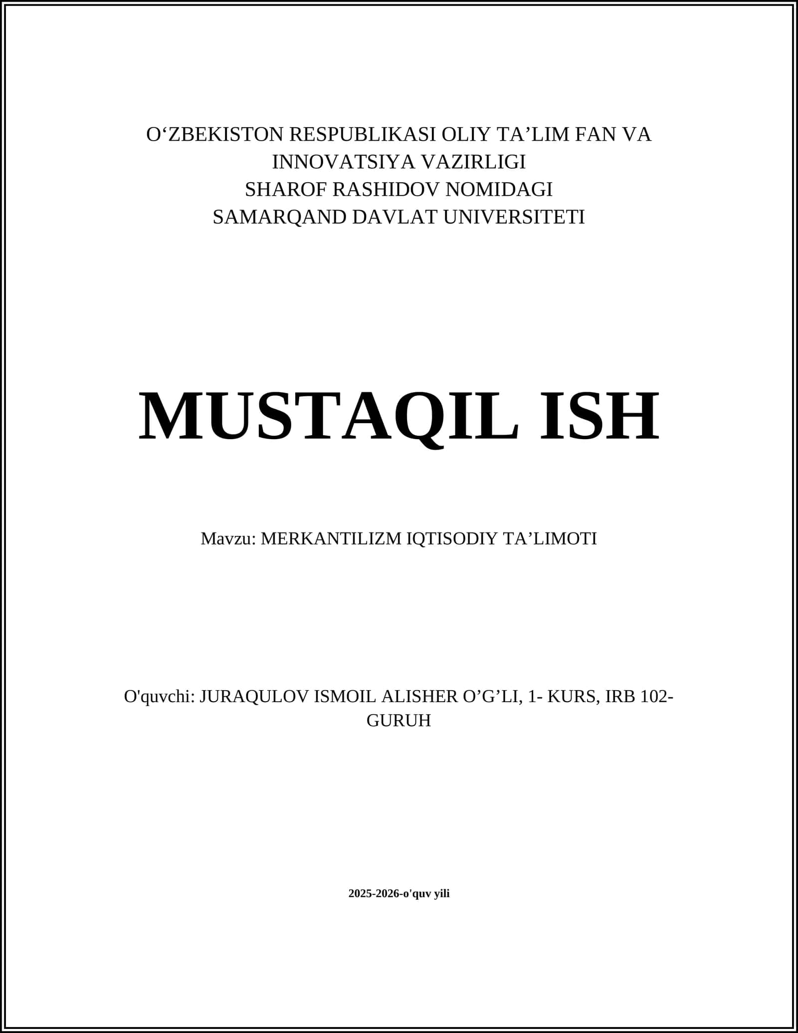 MERKANTILIZM IQTISODIY TA'LIMOTI