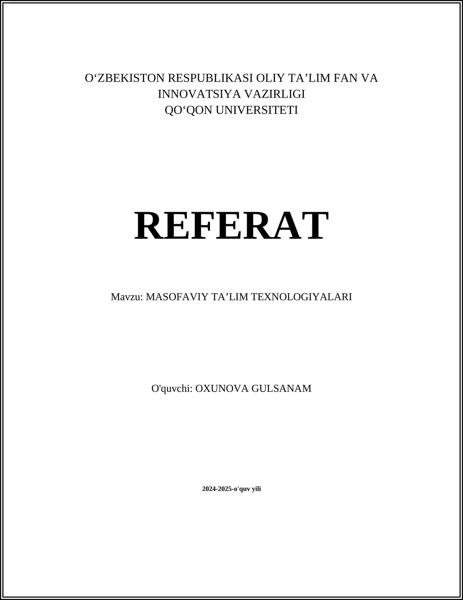 MASOFAVIY TAʼLIM TEXNOLOGIYALARI